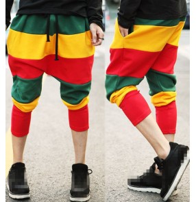 Rainbow colored striped adult women's female stage performance street dance hip hop jazz singer dj calf length harem pants